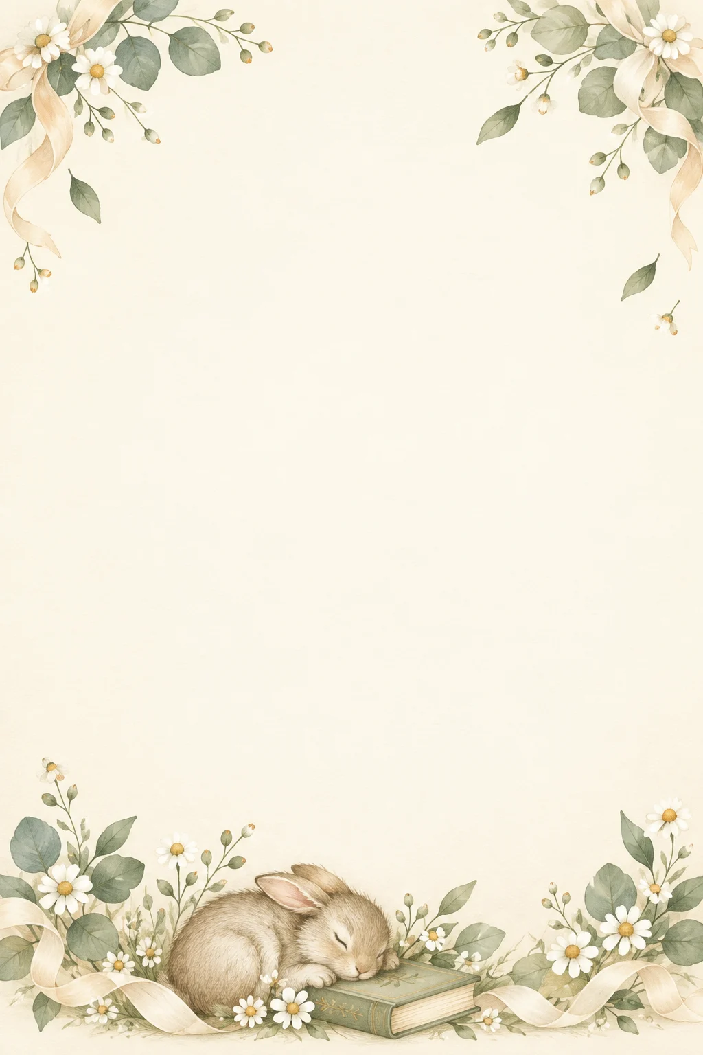 Sage botanical invitation with a sleeping bunny